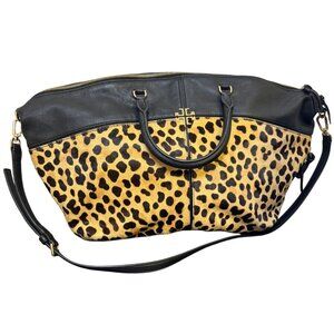 Tory Burch Black & Animal Print Leather Tote Bag